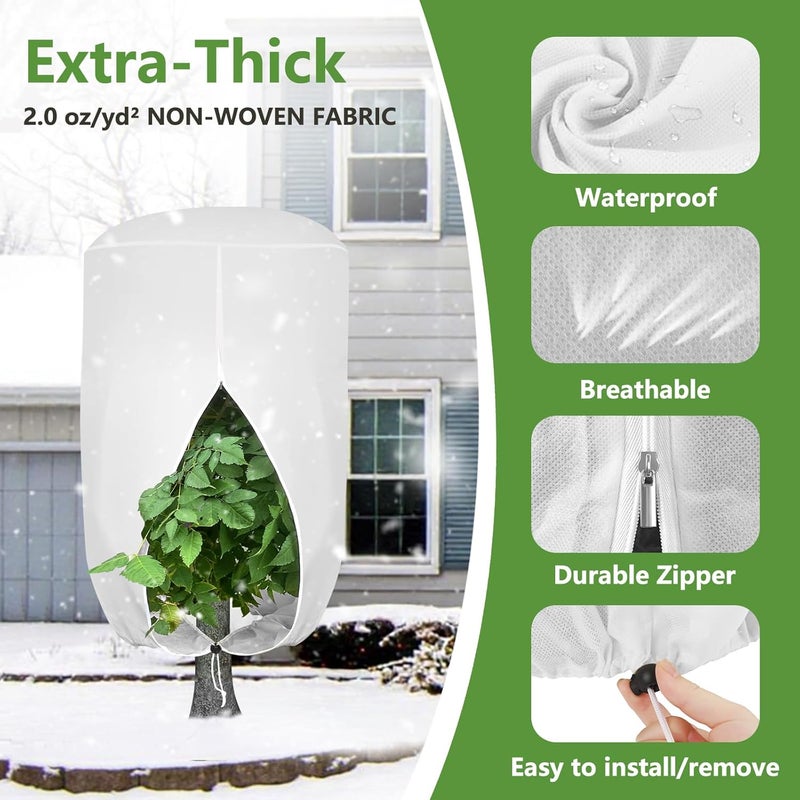 ANGAR 2 Pack Rounded Top Plant Covers Freeze Protection for Winter, Plant Covers for Winter, 75" X 90" Tree Frost Protection Blankets Outdoor With Zipper/Drawstring, for Shrub Bush Fruit Tree Potte(White) - Image 5